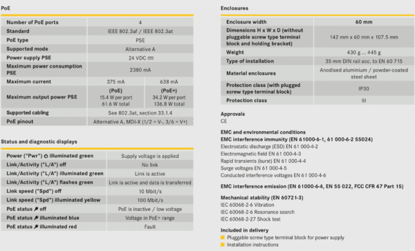 eCon 3000 Fast Ethernet Basic PoE : PoE+ 24 V DC:DC_Specificatons2